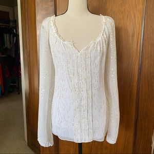 White House Black Market White silk blouse sz L